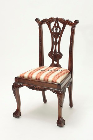 Code: CS 221-M Name: Chippendale Chair  Size: W=53 x D=43 x H=106 cm Wood: Solid Mahogany. With beautiful upholstery or on request any other type/color of upholstery.
